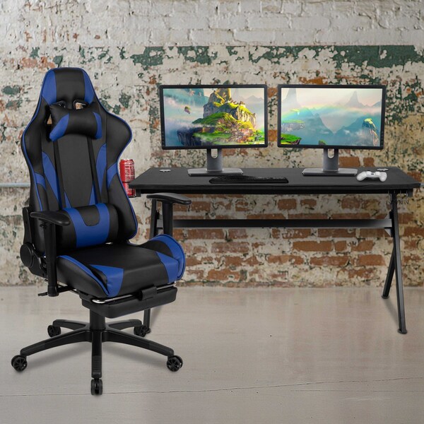 Flash Furniture Black Gaming Desk-Cup Holder/Reclining Chair Set BLN-X30D1904L-BL-GG - main